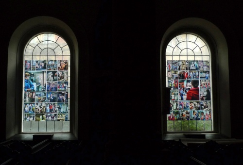 Instagrams by Lloyd Spencer as stained-glass windows in Holy Trinity church, Boar Lane, Leeds